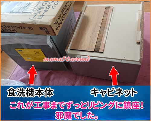 パナソニック浅型ビルトイン食洗機とキャビネットの写真