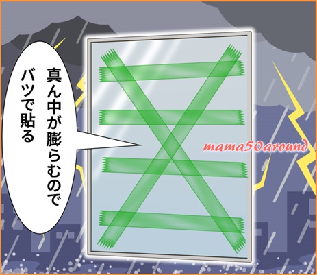 ガラスに養生テープを貼っているイラスト